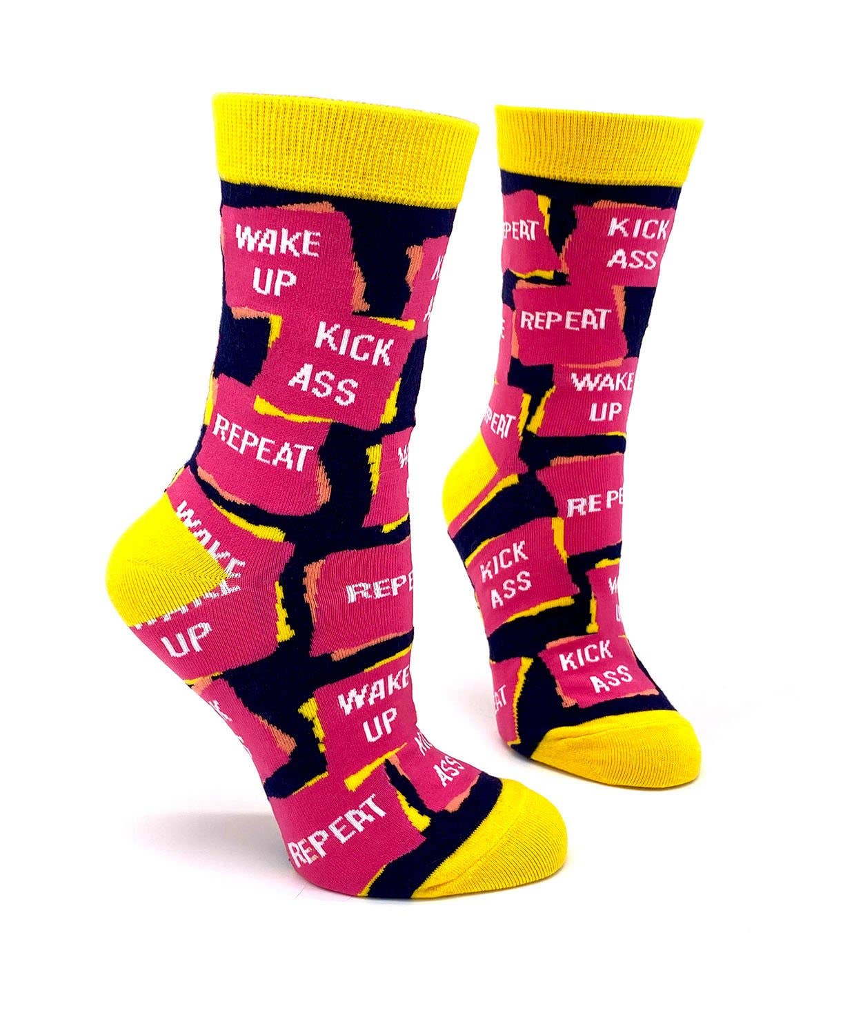 Fabdaz - Wholesale Socks - Women's - Wake Up Kick Ass Repeat Women's Crew Socks