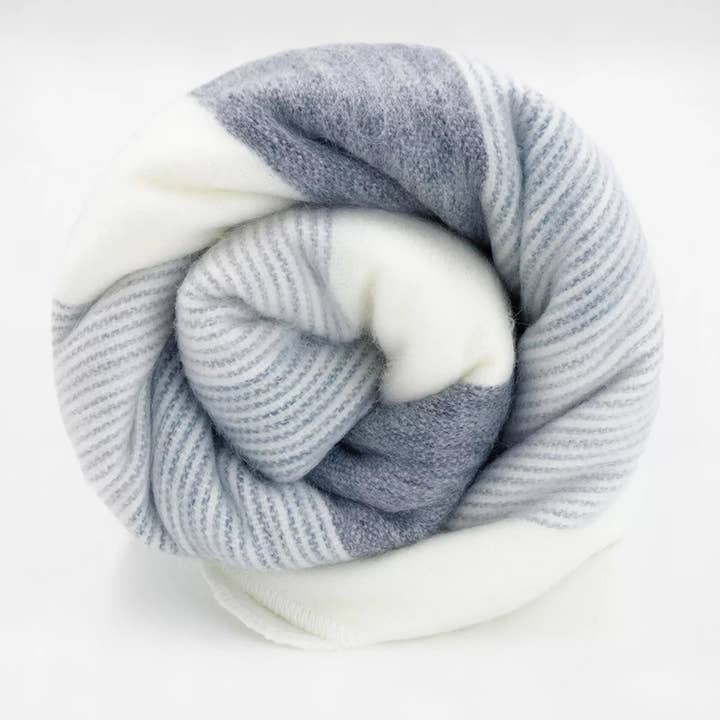 ECUALAMA - Wholesale Throw Blanket - Cayambe - Fine Alpaca Wool Throw Blanket / Sofa Cover - Queen 95 x 65 in -Serene Stripes in White & Shades of Gray1