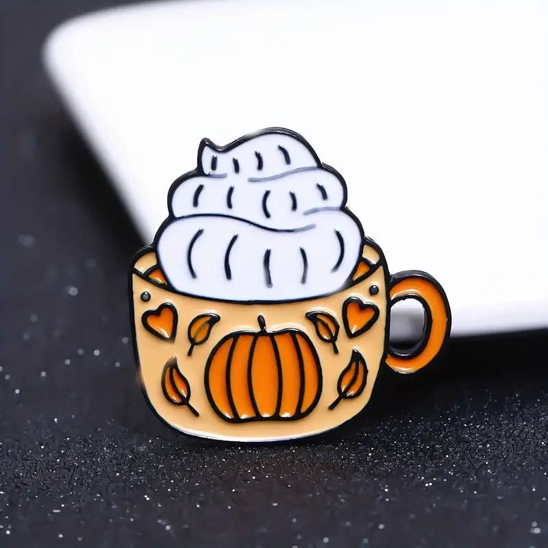 Magnifique Hearts - Wholesale Brooch - Cute Pumpkin Spice Latte Cup Brooch - Lapel Pin, Fall theme