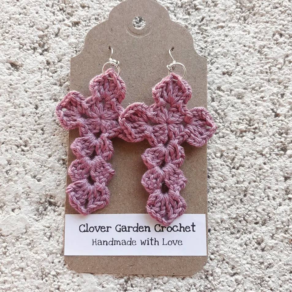 Clover Garden Crafts - Wholesale Dangle Earrings - Crochet Christian Cross Design Cotton Drop Earrings2