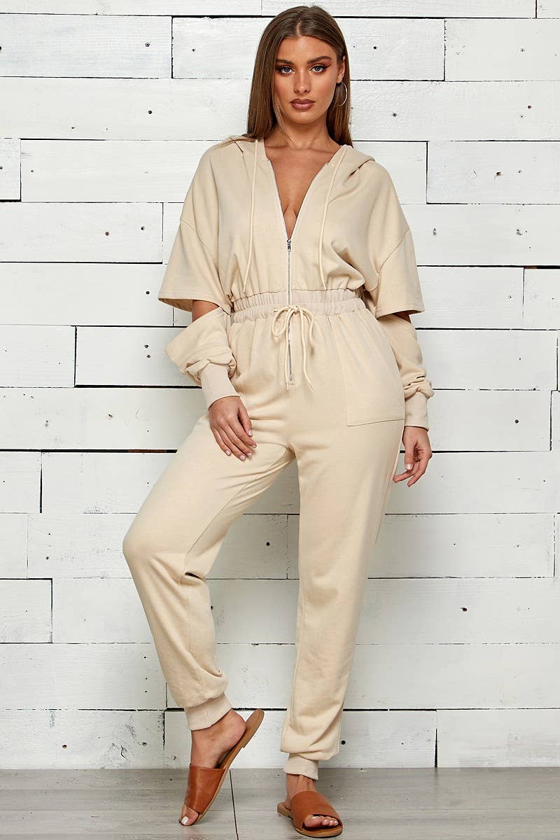 Shop Michella – Großhandel Jumpsuit – Damen – FRENCH TERRY OVERALL MIT KAPUZE UND REISSVERSCHLUSS0