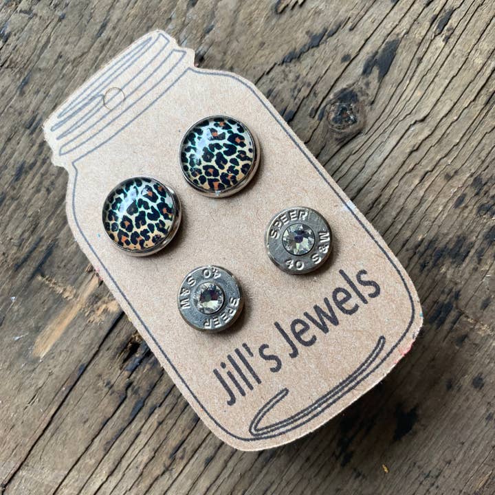 Kogeloorbel set met luipaardprint 40 kaliber voor wholesale door Jill's Jewels