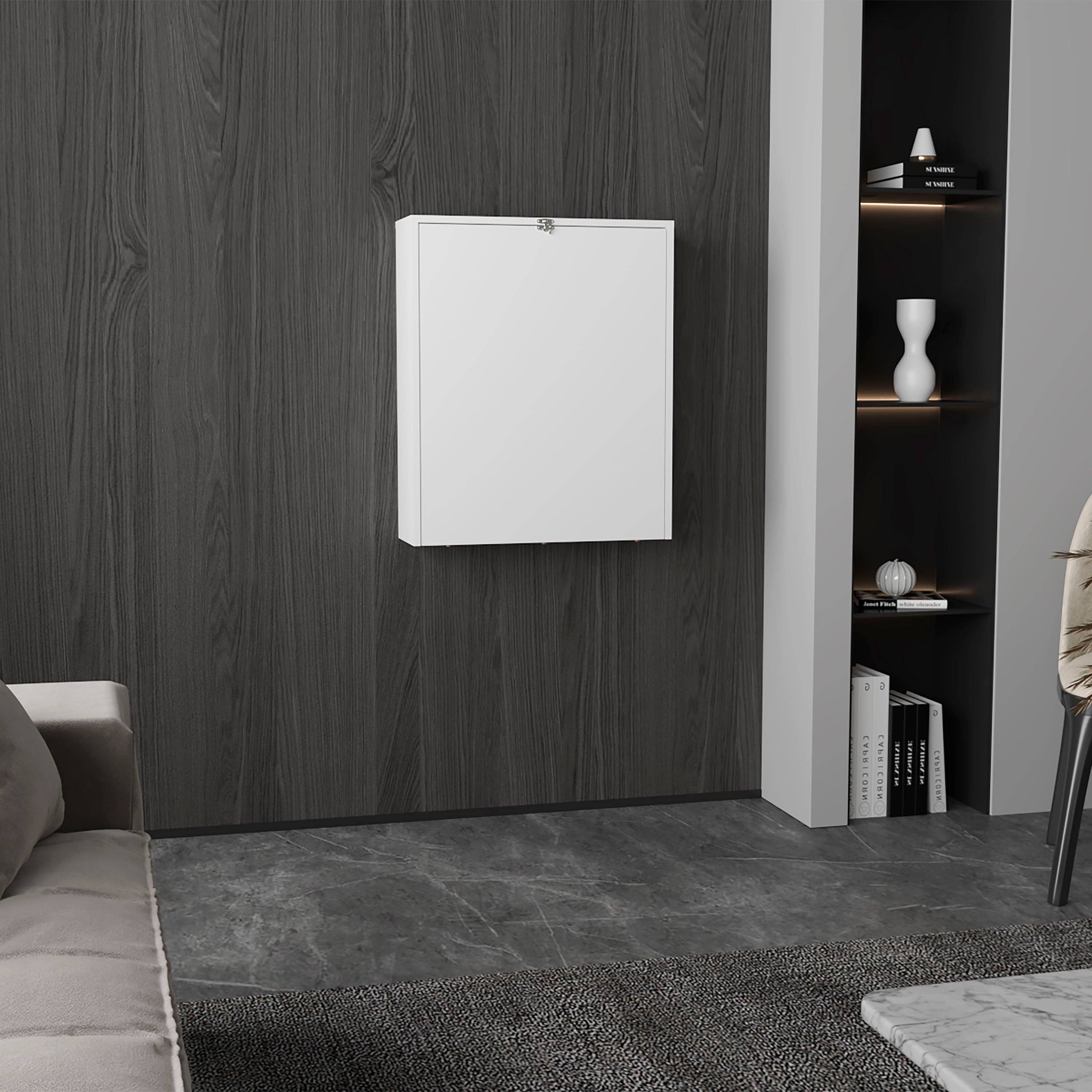 Vit Kaplar 33 ”brett x 23" djupt hopfällbart bord med fyra hyllor, flytande bord, infällbart bord, flytande skrivbord, strykbord vit för wholesale på Faire1