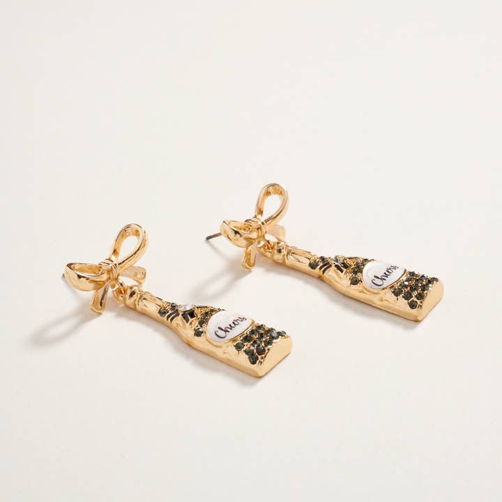 Designature New York - Wholesale Dangle Earrings - Cheers Champagne Rhinestone Bow Post Earrings5