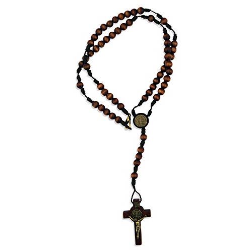 Village Gift Importers - Wholesale Prayer beads necklace - St. Benedict Rosary Necklace with Cherry Stain Beads