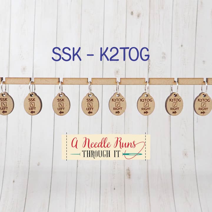 Diminutions SSK & k2tog - Marqueurs de mailles (ensemble de 6) pour la vente par A Needle Runs Through It