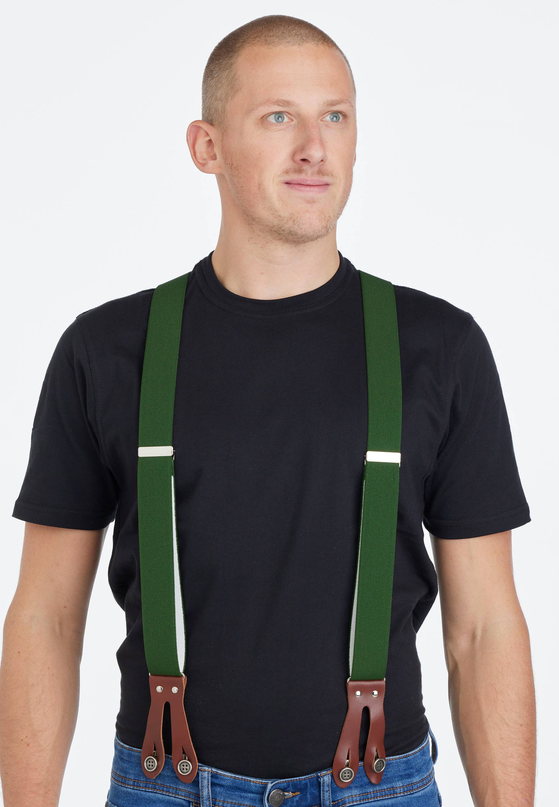 Pierre Mouton - Wholesale Belt - Unisex - Strong Braces Dark Green with Leather 140cm | Handmade1