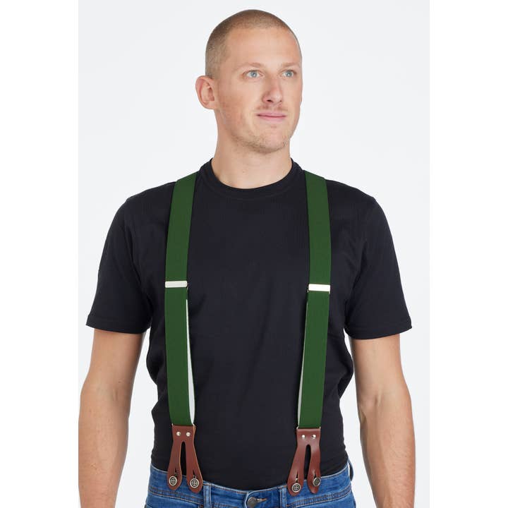 Pierre Mouton - Wholesale Belt - Unisex - Strong Braces Dark Green with Leather 140cm | Handmade1