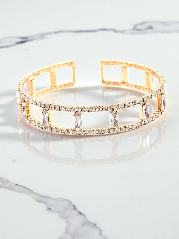 SQUARE CUT OUT RHINESTONE PAVE FLEX BRACELET for wholesale by Andrea Bijoux