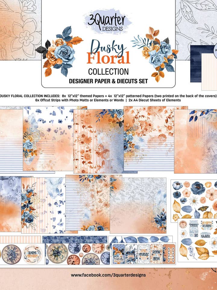 Designs 3 Quarter - Dusky Floral - Coleção Scrapbook por atacado de Ecstasy Crafts Distributing