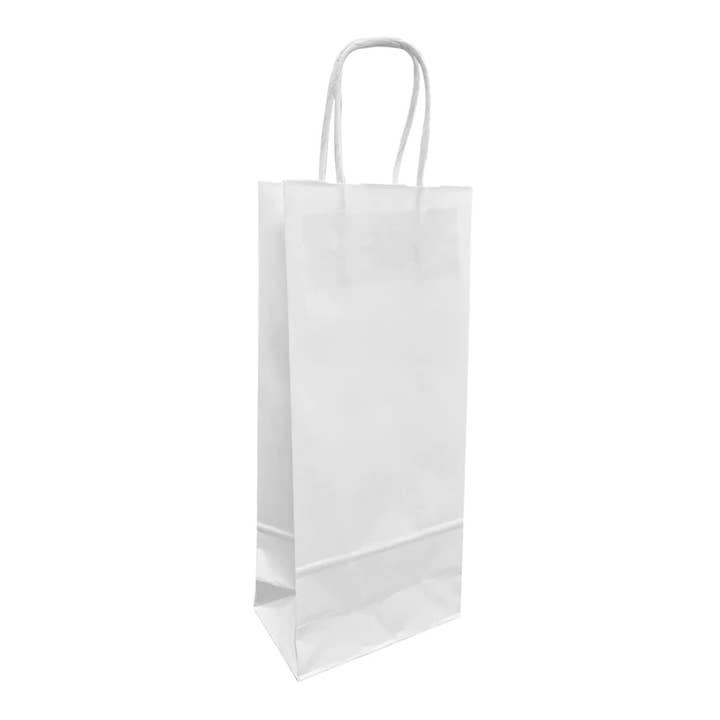 Kis Paper - Wholesale Wine Gift Bag - Wine 5x3.5x13.25 inches White Paper Bags Twist Handle1