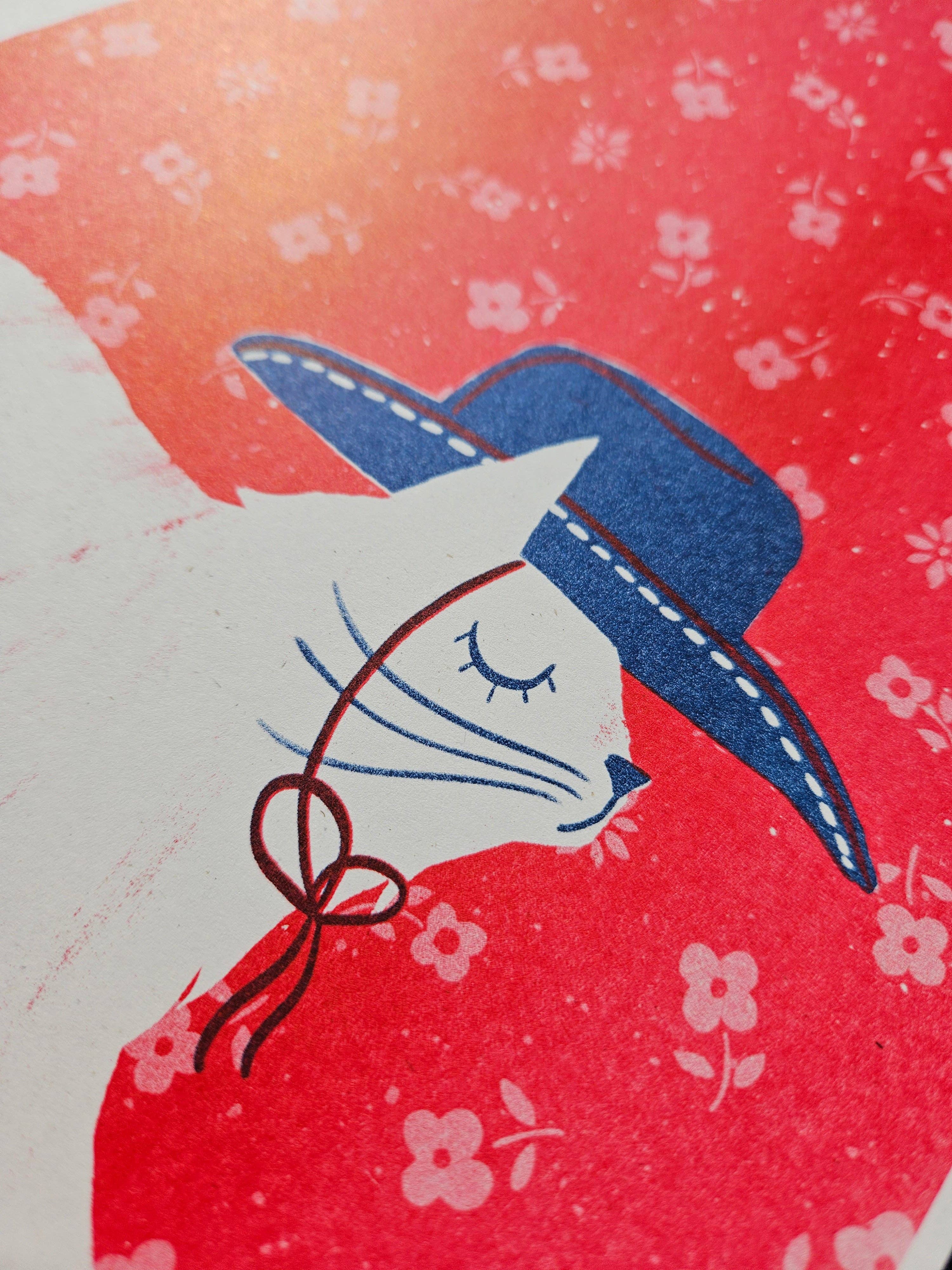 Bromstad Printing Co. - Wholesale Art Print - Cowboy Cat - Risograph Print2