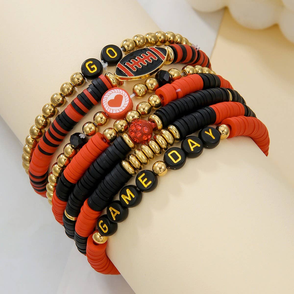 ACCITY - Wholesale Jewelry Set - FOOTBALL HANDMADE SOFT CLAY LETTER BRACELET SET_CWMM35347