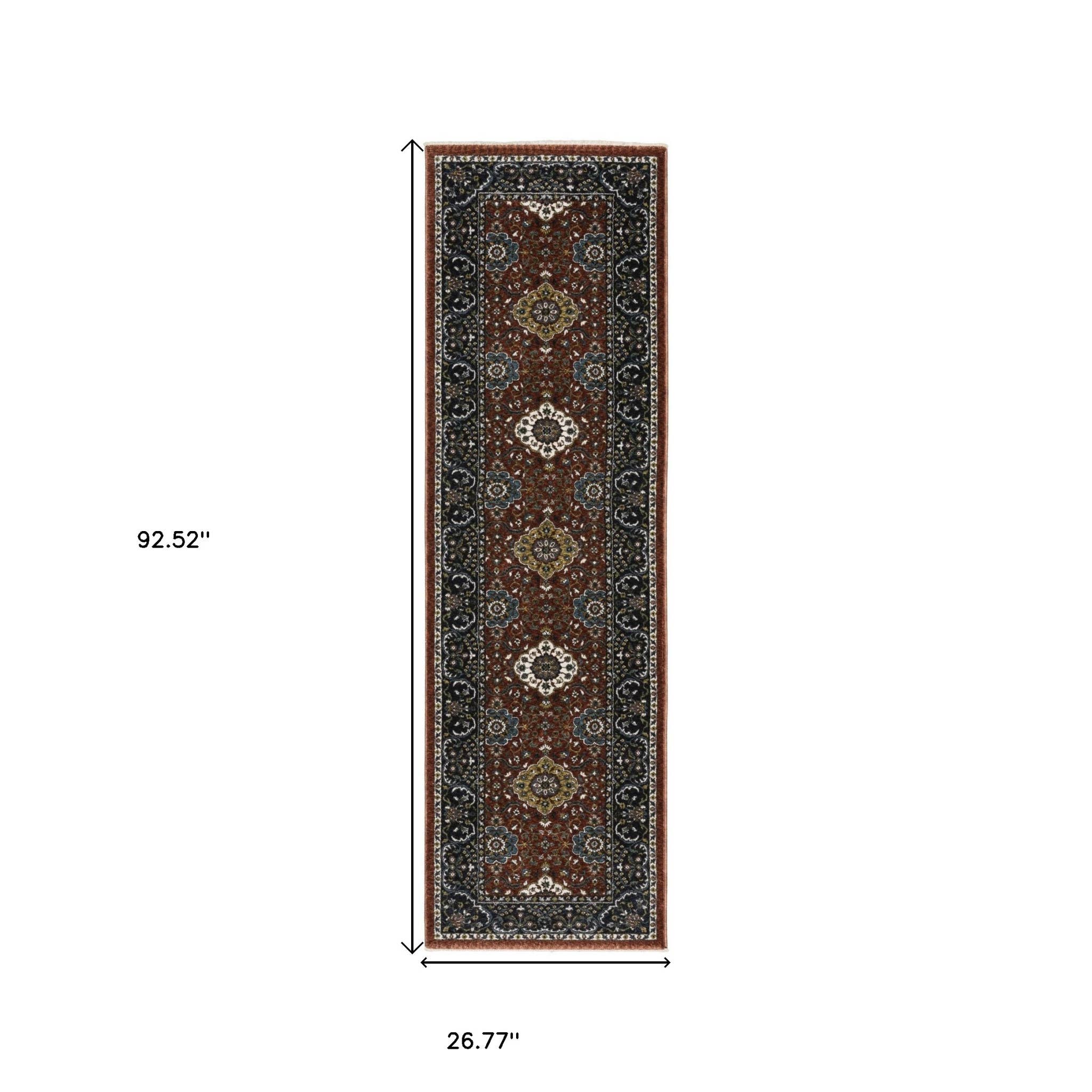 HomeRoots – Großhandel Teppichvorleger – 8' Roter Medaillon-Läuferteppich mit Fransen2