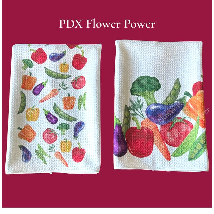 Garden Vegetable Towel Set - Waffle Weave Kitchen Towels | PDX Flower Power for wholesale by PDX Flower Power