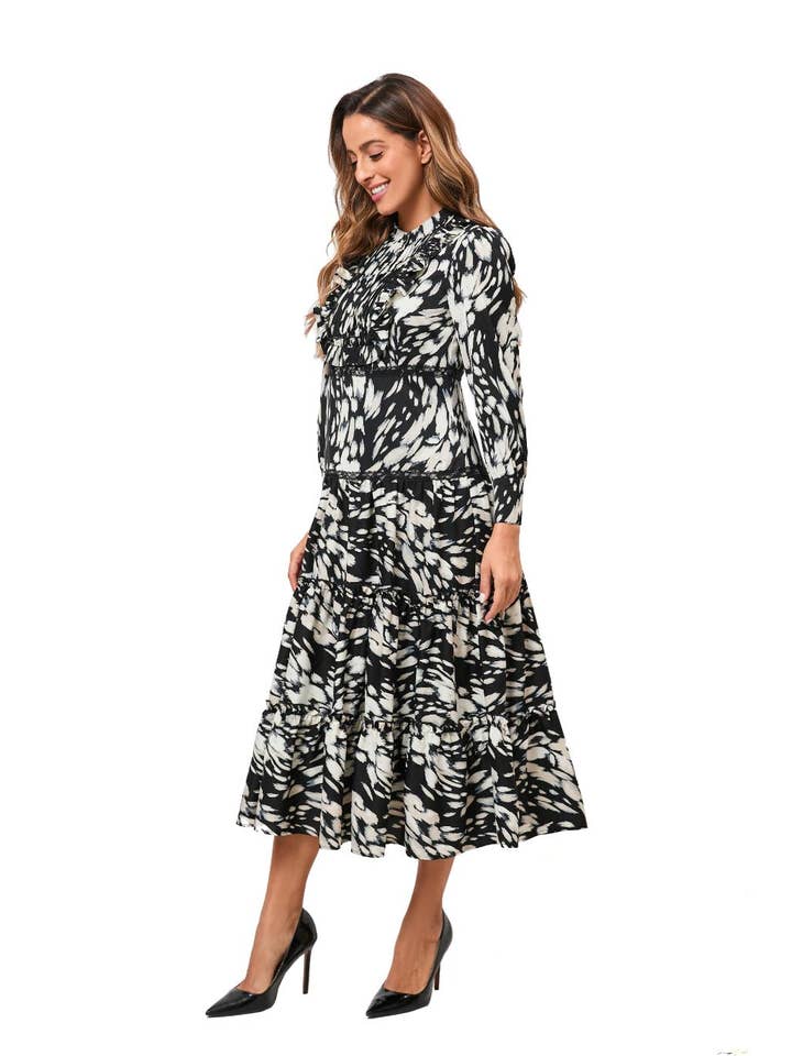 Miss Finch NYC – Engroshandel Kjole - Dame – Sort Orchid Tiered Nederdel Midikjole6