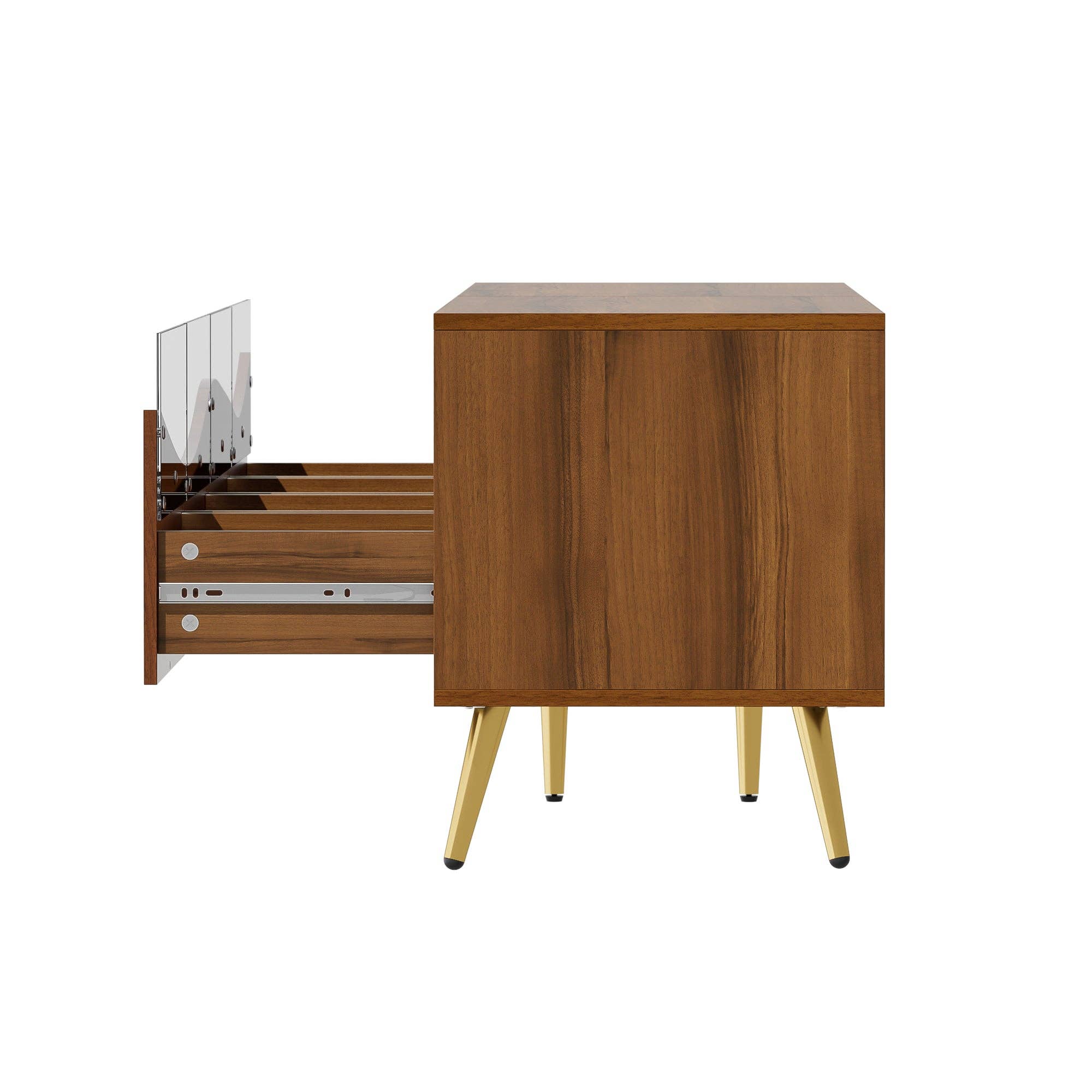 Urban Meuble - Wholesale Console Table - Retro walnut-effect TV stand with LED lighting and gold metal legs PROKARYOT12
