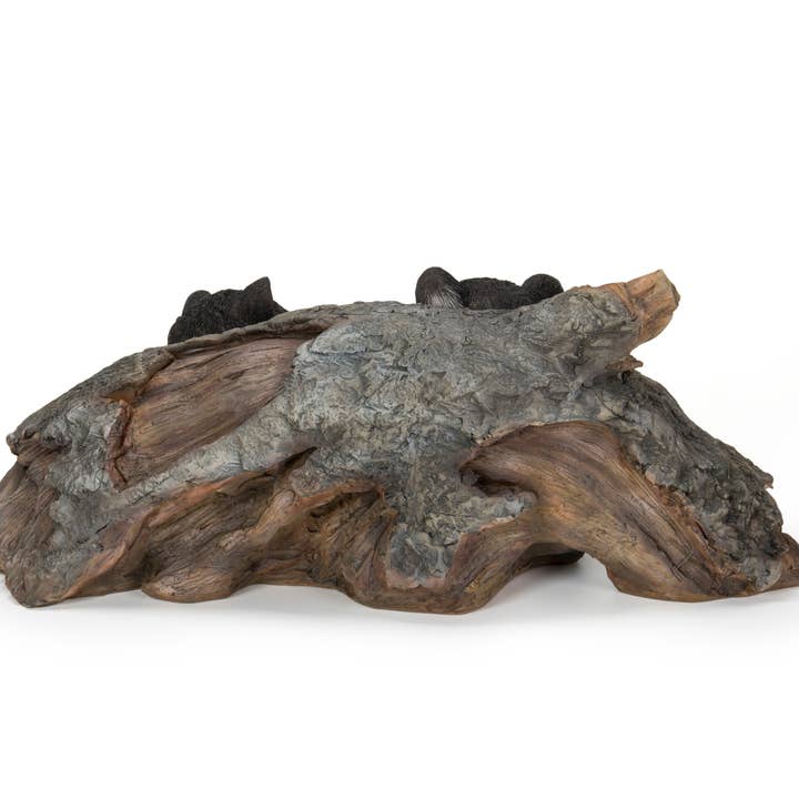 Hi-Line Gift Ltd. - Wholesale Outdoor Ornament/Decor - Black Bear Cubs Hiding Under Log Statue