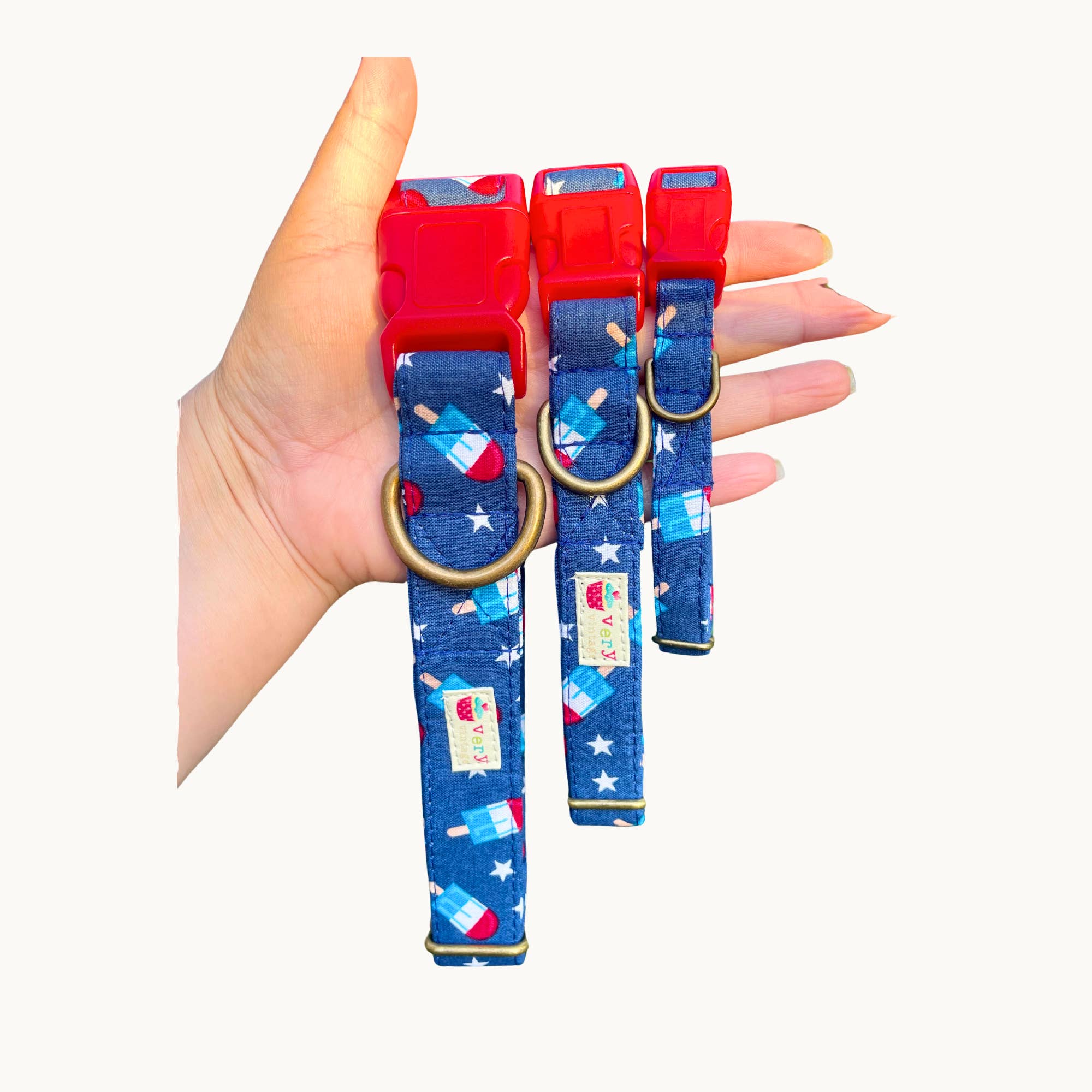 Very Vintage Designs - Wholesale Pet Collar - Cat/Dog - Patriotic Dog Collar Red White Blue Summer Style Handmade US