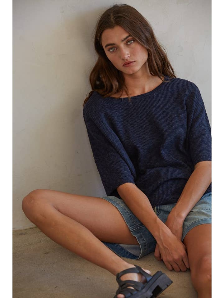 By Together - Wholesale Knit Top - Women's - W1251 | Knit Cotton Short Sleeve Sweater Top