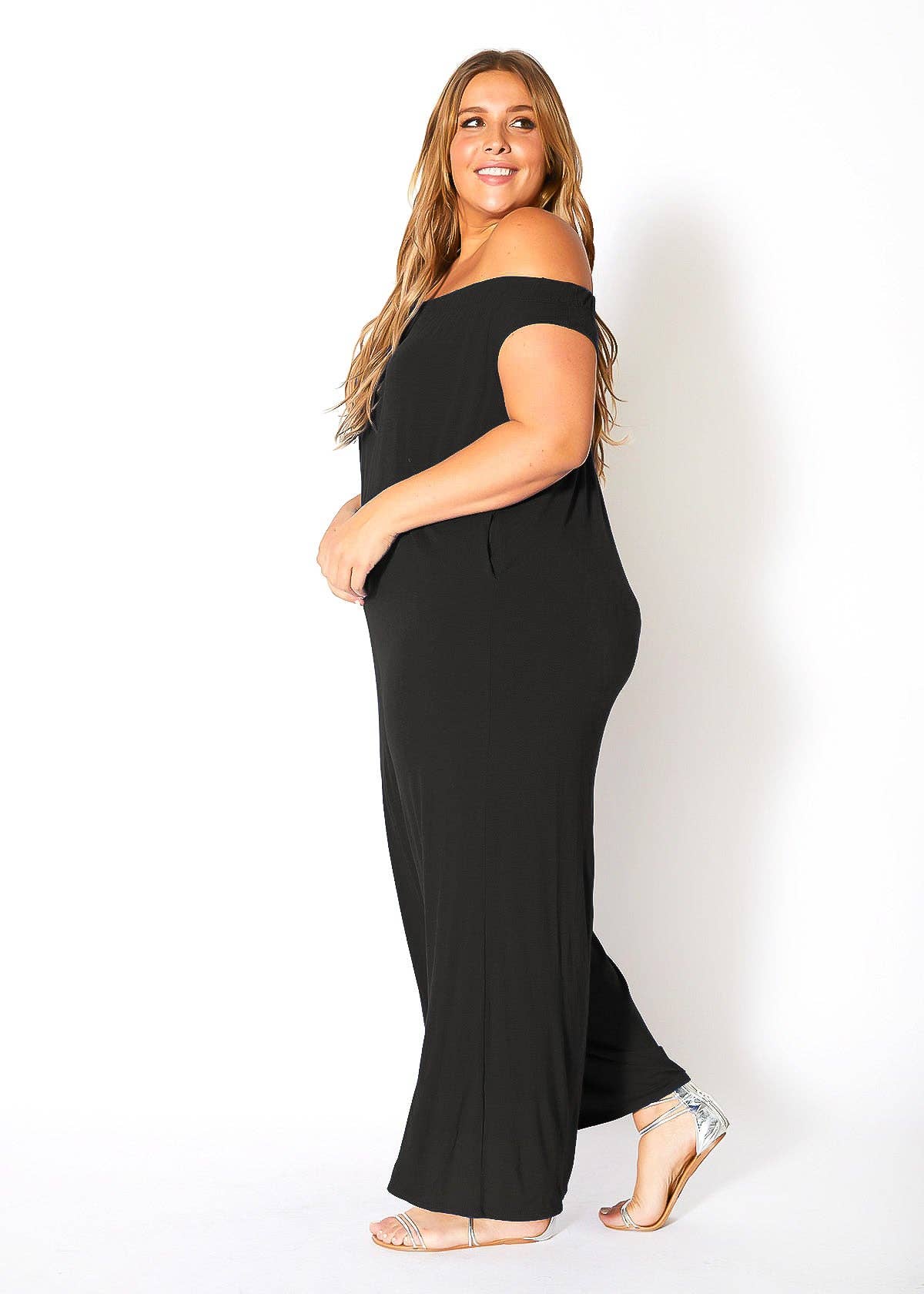 Robin K - Wholesale Jumpsuit - Women's - Bellatrix Plus Size Off Shoulder Wide Leg Jumpsuit15
