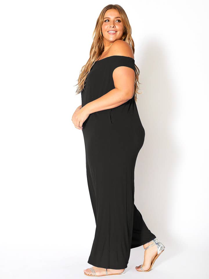 Robin K - Wholesale Jumpsuit - Women's - Bellatrix Plus Size Off Shoulder Wide Leg Jumpsuit15