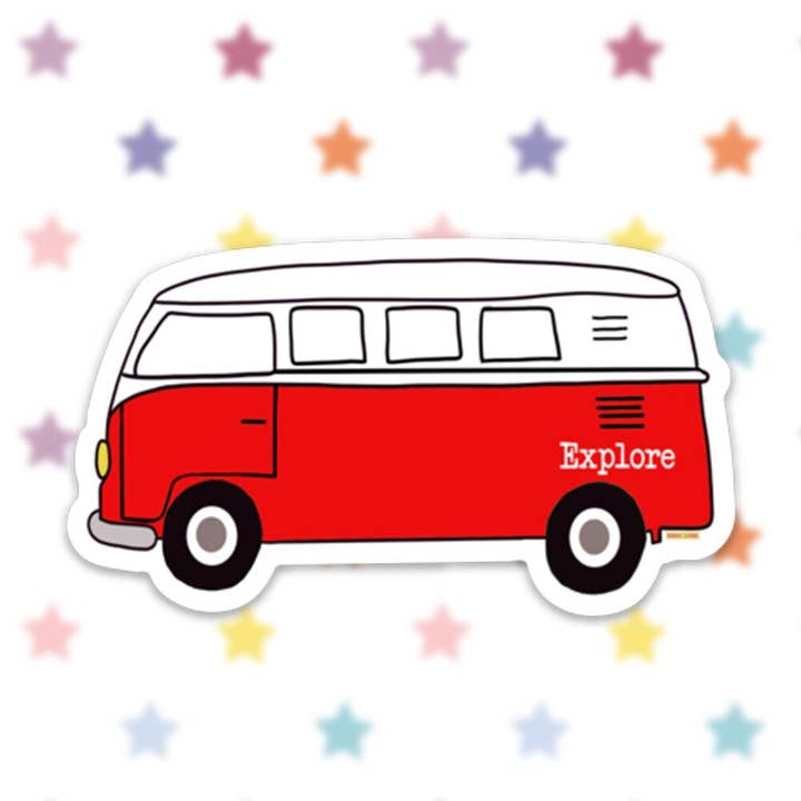 Van Bus Red Explore Vinyl Sticker for wholesale by Brooke LeAnne