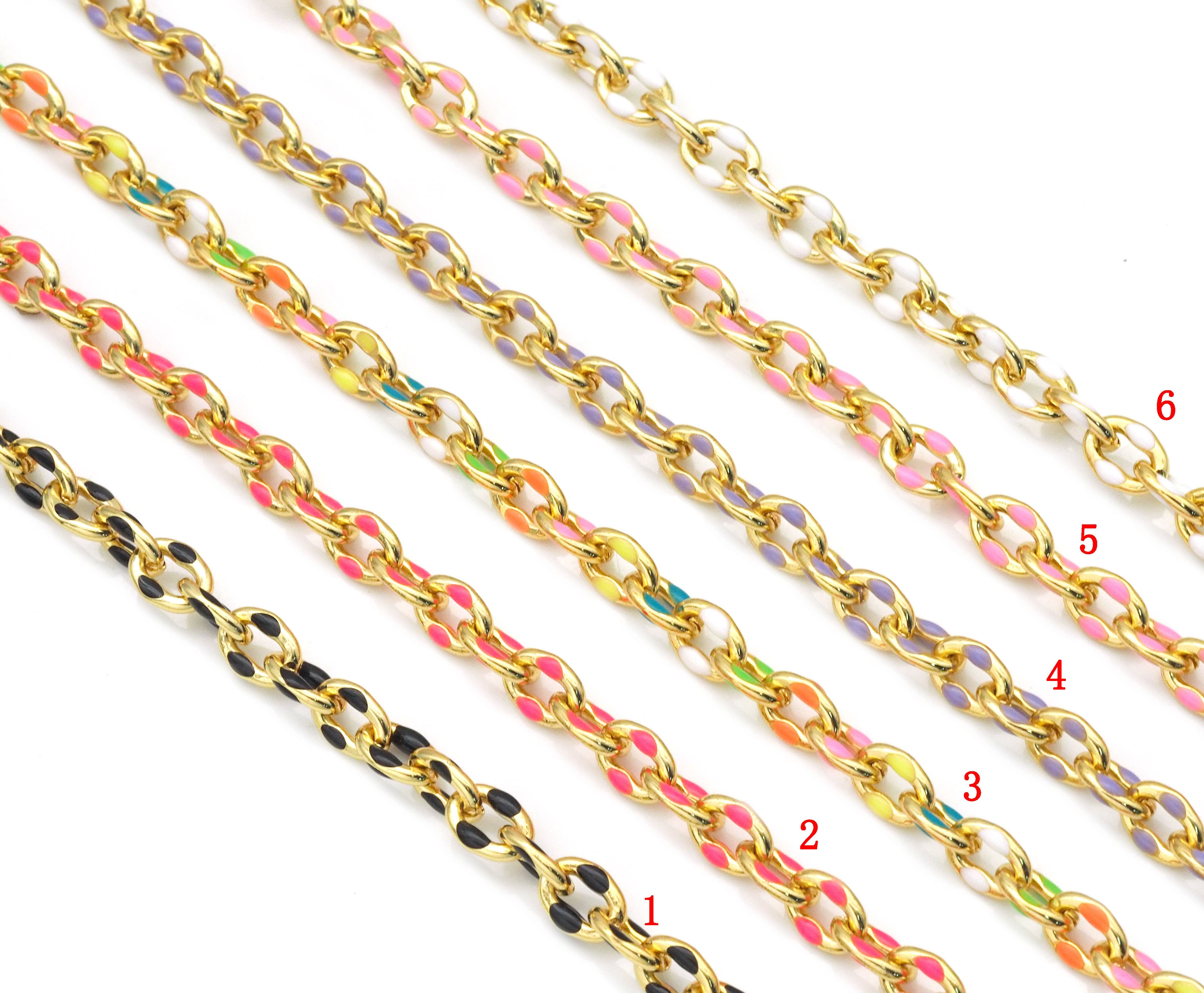 BestBeads&Beyond – wholesale Kedjehalsband – Guldfärgad emaljerad halskedja med ovala länkar, sku#HX04