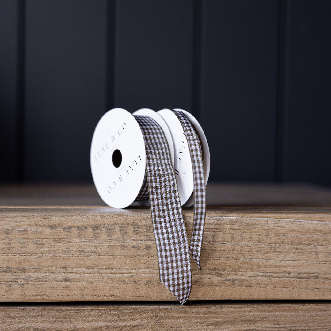Luxe B Co - Wholesale Ribbon - Gift Wrapping - Gingham Olive Ribbon Holiday Decor1