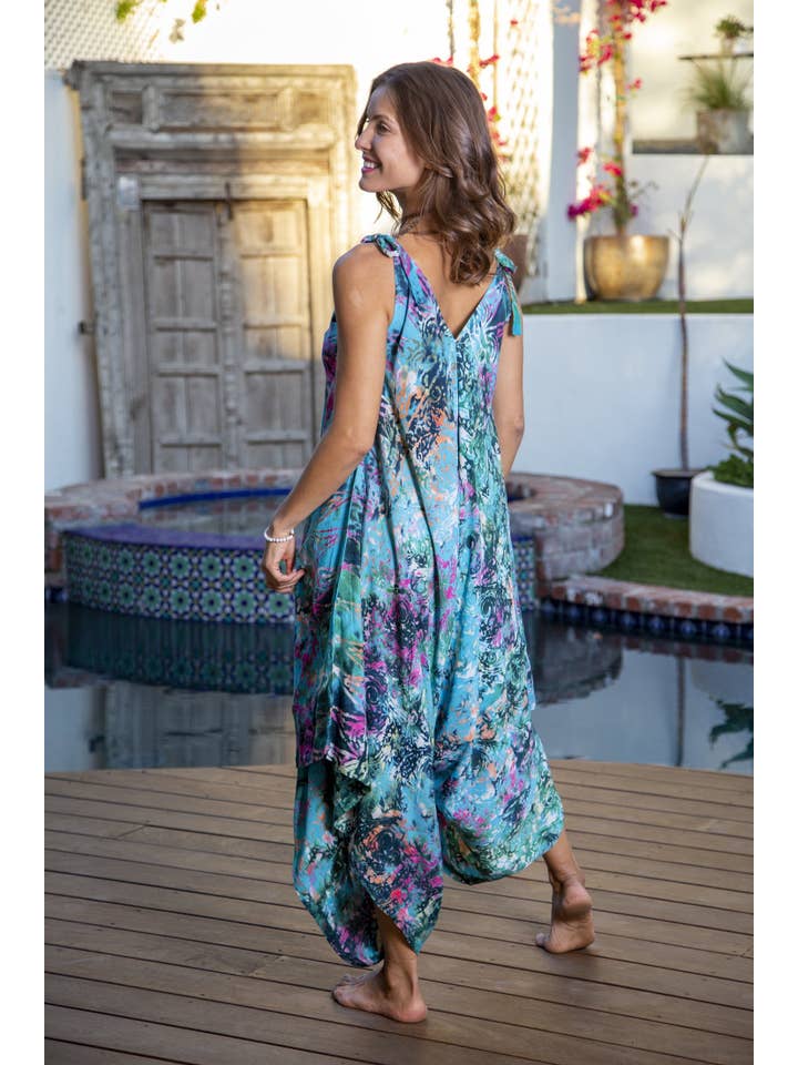 Bali Prema - Wholesale Jumpsuit - Women's - Womens Gypsy Jumpsuit in Bahamas Teal Rainbow Paisley Sarong