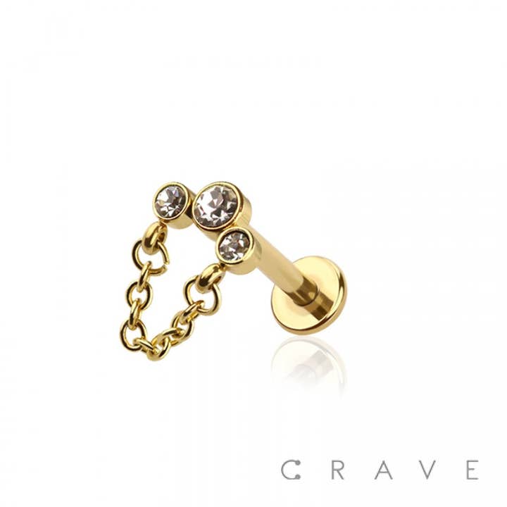 CRAVE BODY JEWELRY - Wholesale Single Earring - TRIPLE PRONG SET CZ STONE TOP INTERNALLY THREADED 316L SS