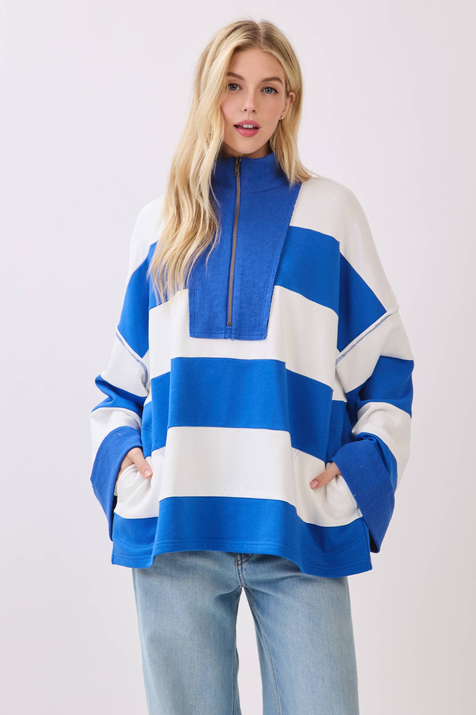 Sewn and Seen - Vente Sweat-shirt – femme - Pull à fermeture éclair rayé11