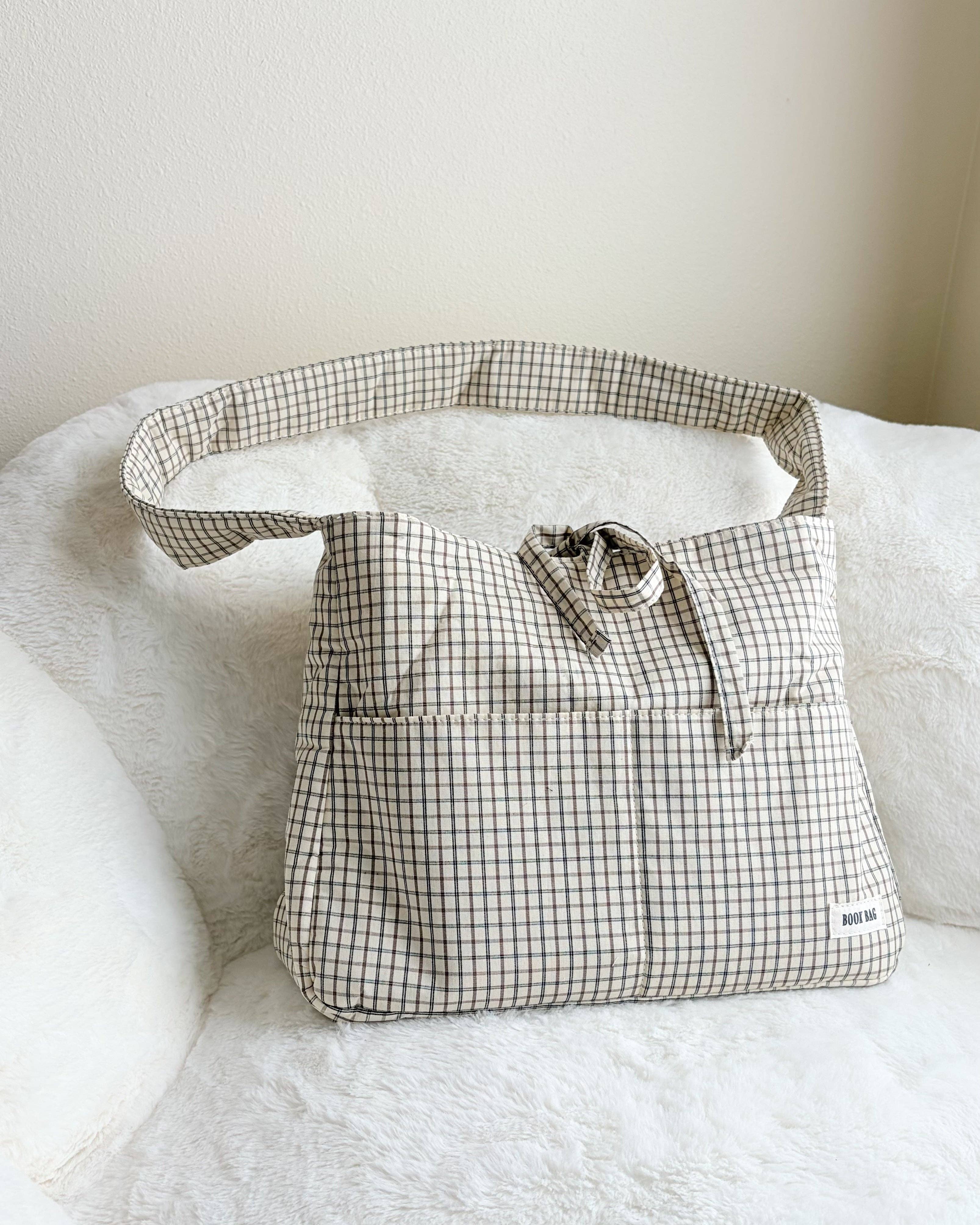 The Bean Workshop - Wholesale Tote Bag - Women's - Large Gingham Book Bag with Multiple Pockets0