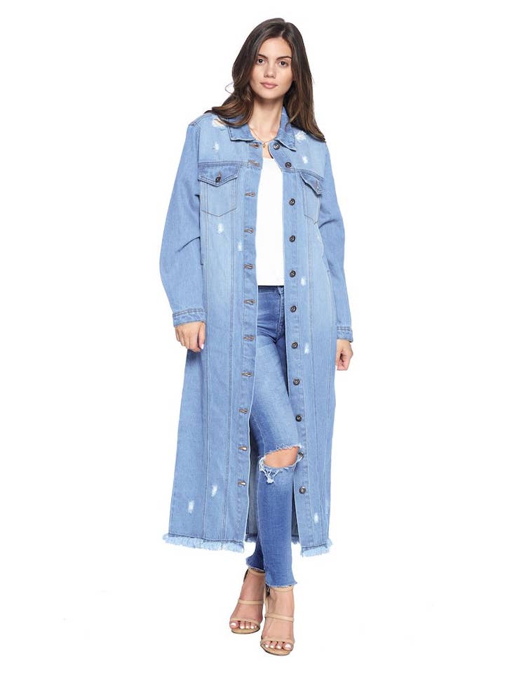 BLUE AGE - Vente Veste en jean – femme - Veste longue en jean Destroyed (PACK OUVERT)9