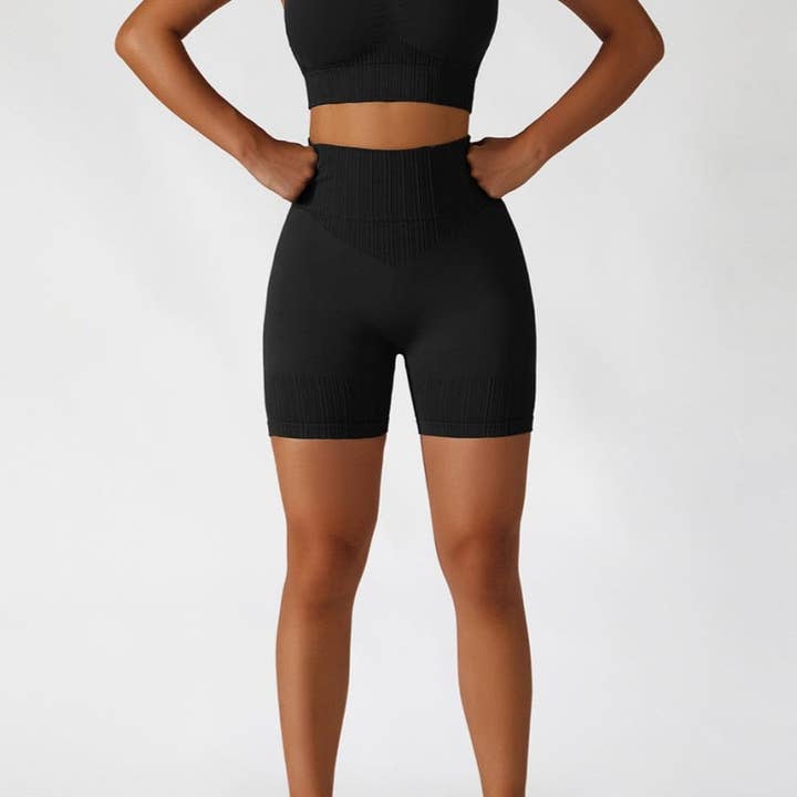 Racerback Sports Bra & Sculpting High Waist Shorts Set for wholesale by Active by Anna-Kaci