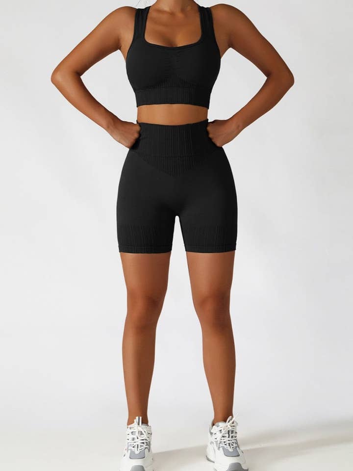 Active by Anna-Kaci – wholesale Activewear set – Women′s – Racerback Sports Bra & Sculpting High Waist Shorts Set23