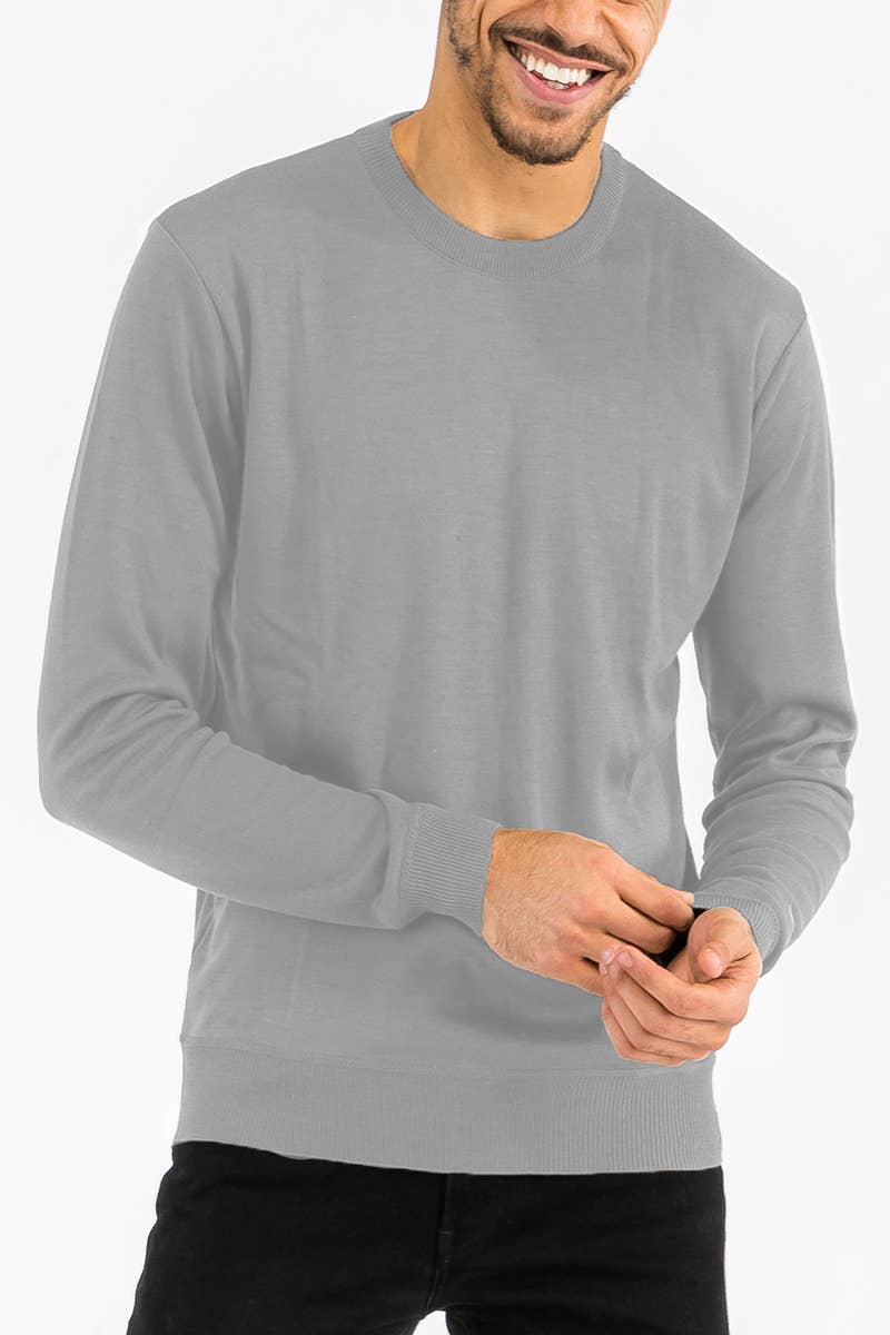 WEIV - Wholesale Knit Sweater - Men's - Mens Solid Round Neck Knit Sweater - Heather Grey2