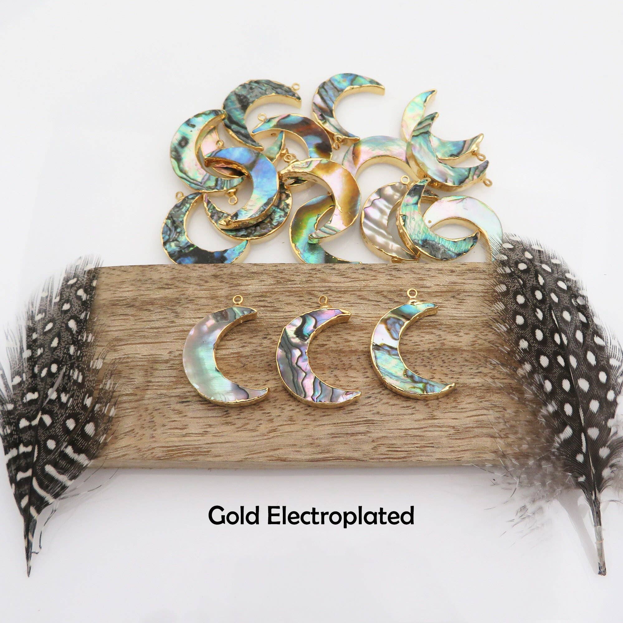 Jewelers Paradise - Wholesale Individual Charm/Pendant - Abalone Moon Crescent Pendant with Electroplated 24k Gold, Silver, or Gun Metal YOU CHOOSE Finish (S51B20)5