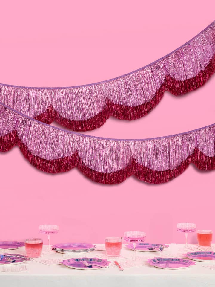 Tickled Pink Fringe 5" Scalloped Banner, purple kids for wholesale by xo, Fetti
