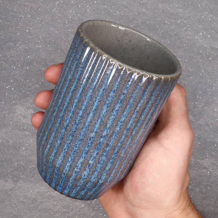 Copo de Cerâmica Grés Ribado Redondo 16 oz Azul e Cinza por atacado de HOLD SUPPLY
