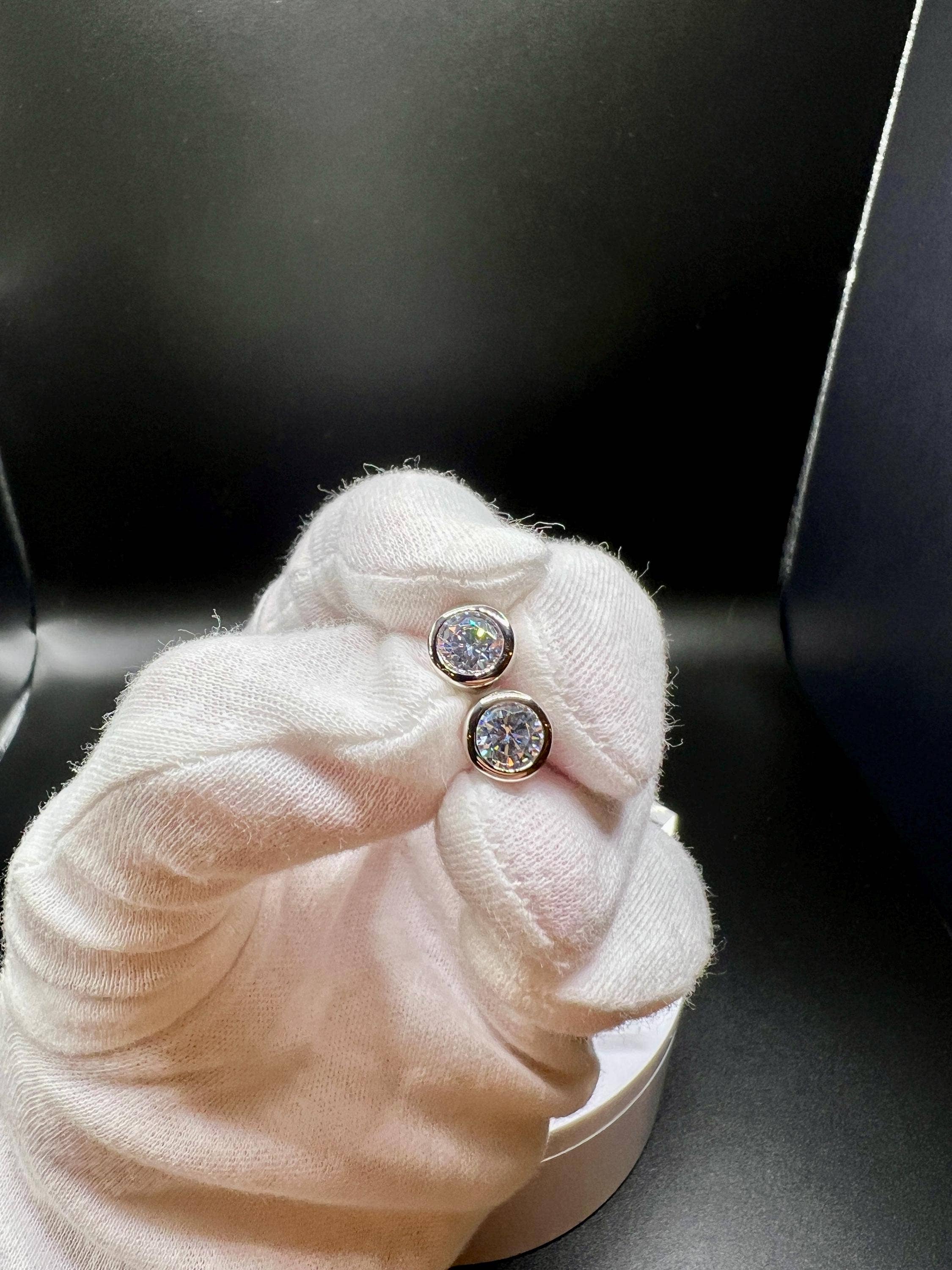 Elegant Jewels LLC - Wholesale Stud/Post Earrings - 3 CT Round Bezel Diamond Stud Earrings, 14K Gold, Lab Grown3