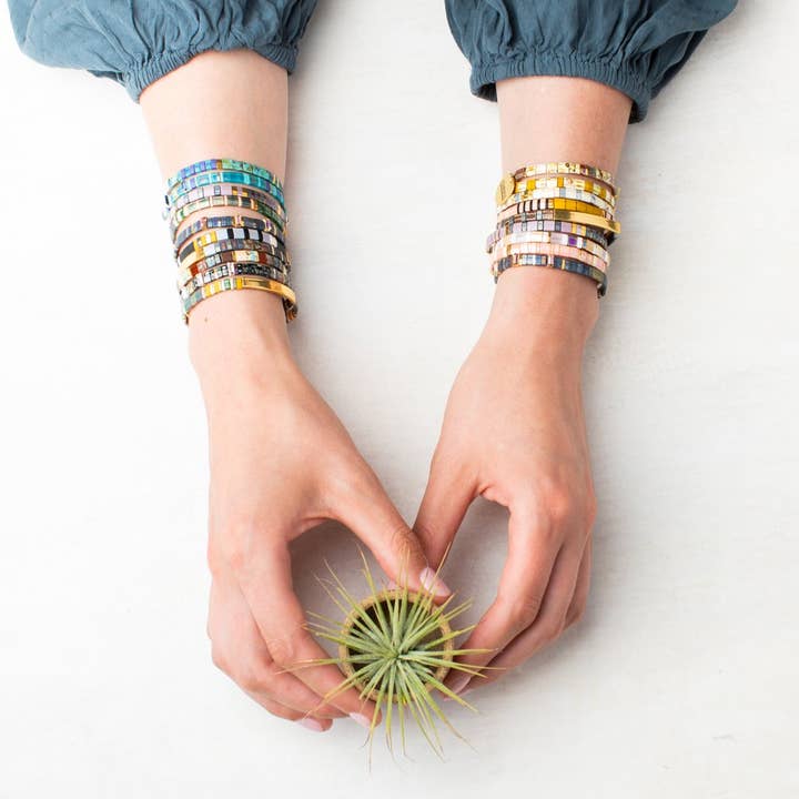Scout Curated Wears - Wholesale Beaded Bracelet - Good Karma Miyuki Bracelet | Joy & Kindness - Marine/Gold5