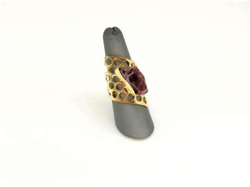 ZEYZEY - Wholesale Cocktail/Statement Ring - Rough Garnet Adjustable Gold Ring0