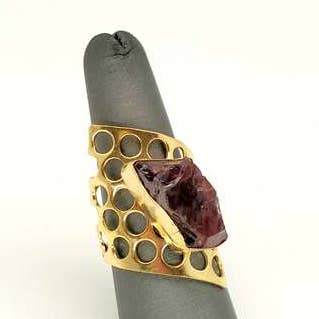 ZEYZEY – Engroshandel Statementring – Justerbar guld ring med rå granat0