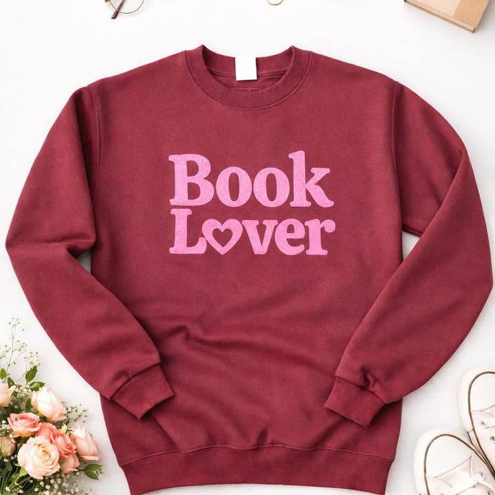 Bogelsker Sweatshirt, Valentinsdagsgave til læsere, Pink Puff Print Crewneck, Boglig Sweatshirt, Hyggelig Romantiklæsergave for engroshandel hos Little Smut Closet