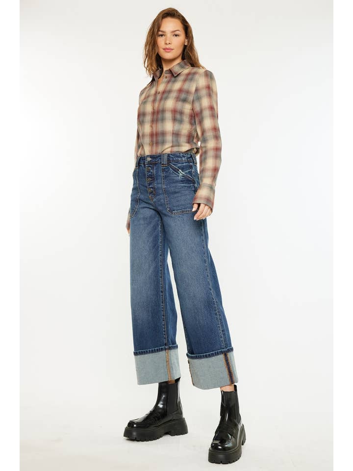 DARK OPEN PACK HIGH RISE ANKLE WIDE LEG JEANS-KC2587D for wholesale on Faire
