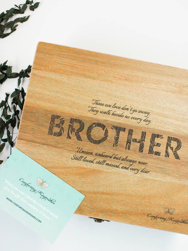 BROTHER Engraved Acacia Wood Keepsake Memory Box for wholesale by Comforting Keepsakes
