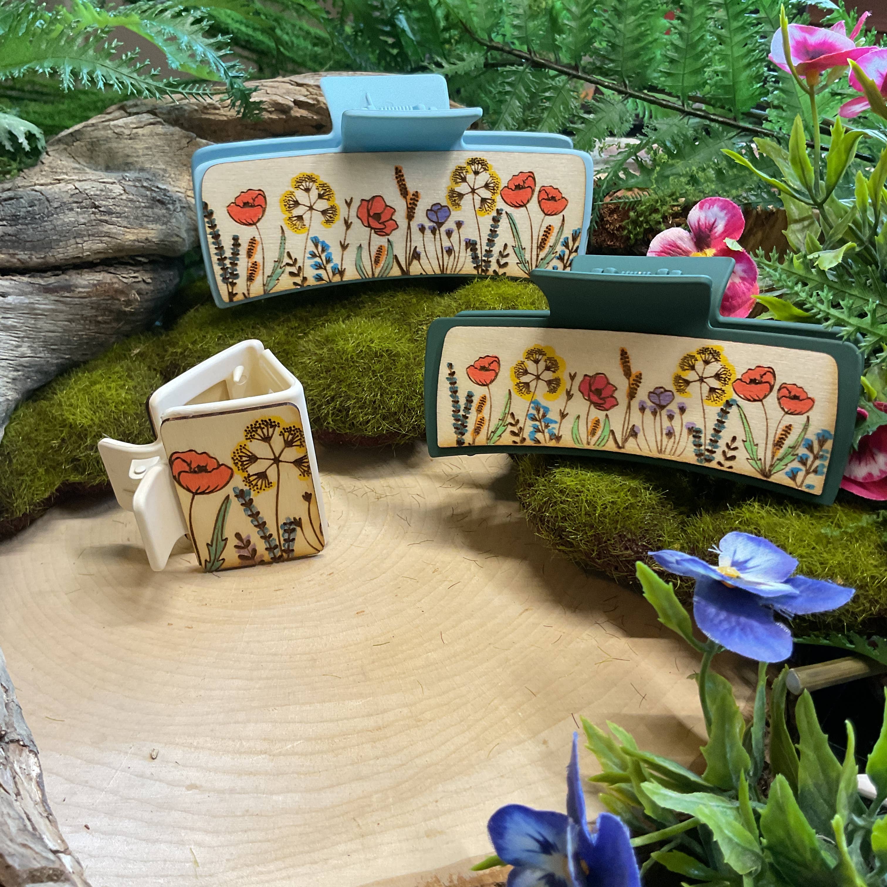 National Parks and Beyond - Wholesale Hair Clip - Women's - Flower Garden Wooden Claw Hair Clips in 2”, 4”, 5 inch8