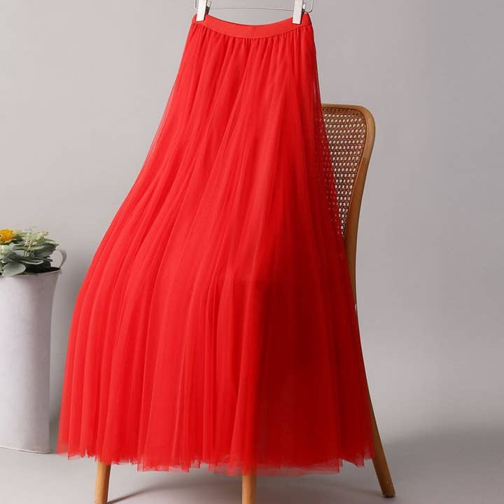 ACCITY - Wholesale Skirt - Women's - SOLID COLOR ELASTIC-WAIST MESH TULLE A-LINE SKIRT_CWBLS037211