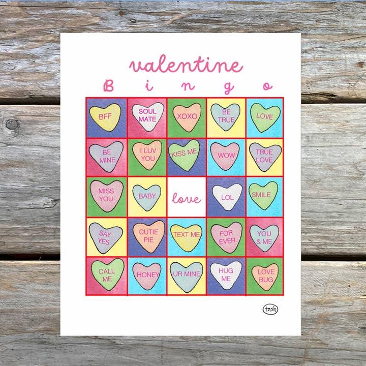 Carte de Note Bingo de la Saint-Valentin pour la vente par Natasha Zahn Studio